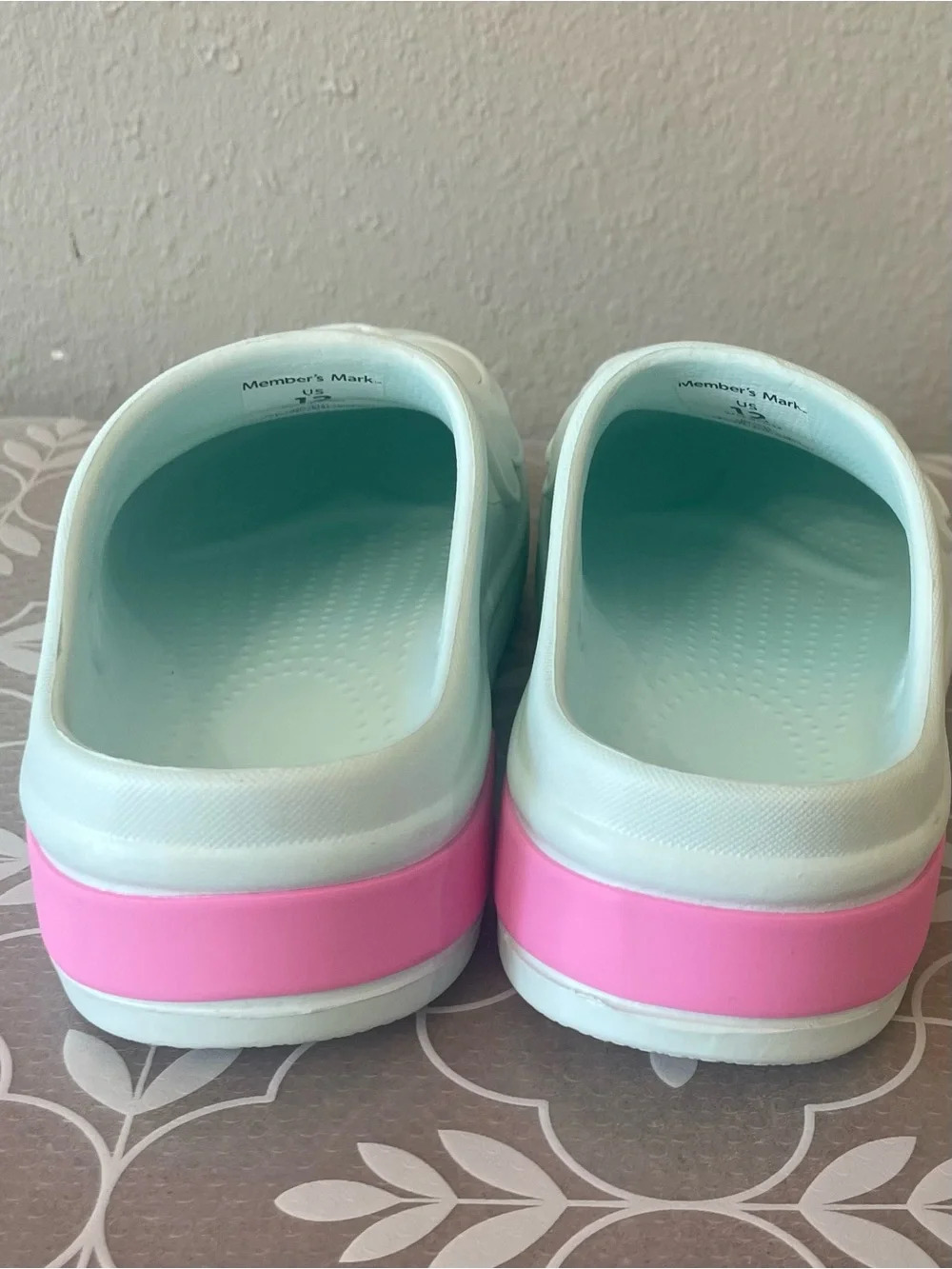 Toddler Girl size 12 Slip on Clogs Light Mint Green with Pink Mermaid Accent